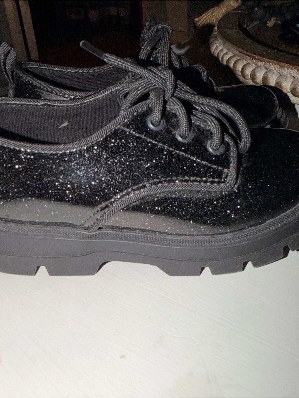 Zara Kids Black Glitter Lace-Up Dress Shoes